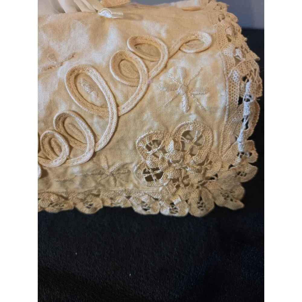 Vintage Layered Cream Colored Lace Embroidered Tissue Box Cover